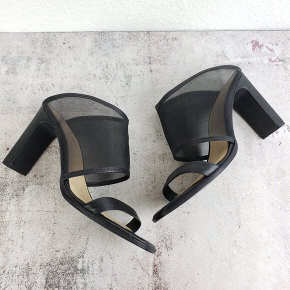 42 Gold Linx Black Leather Mesh Slide Sandals Heels size 7.5M Cocktail Evening - Picture 6 of 16